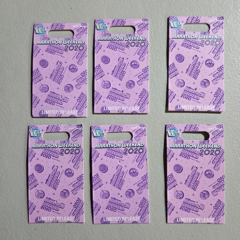 Disney Pin Backing Cards Marathon Weekend 2020 OS Purple Limited Release 6pc